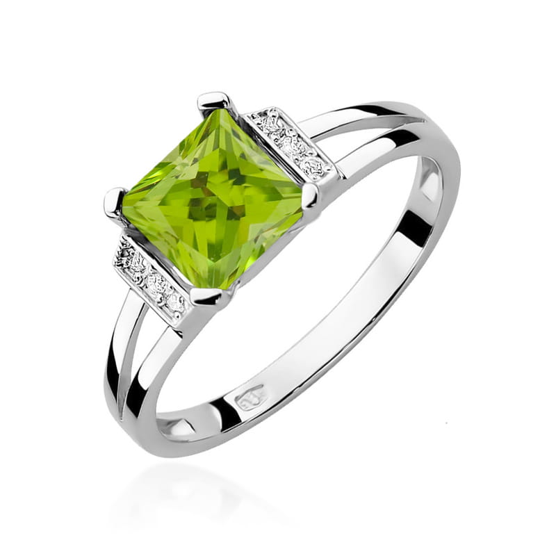 Inel Aur 9K cu Peridot 1.10 ct si Diamante Naturale 0.03 ct, imaginea 5 din 8