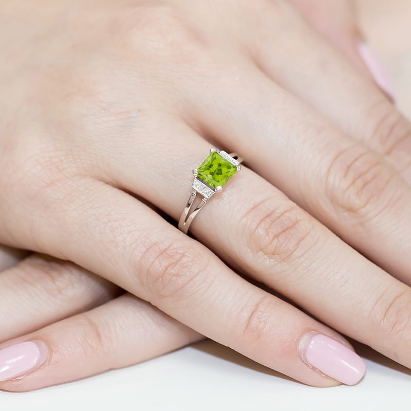 Inel Aur 9K cu Peridot 1.10 ct si Diamante Naturale 0.03 ct, imaginea 8 din 8
