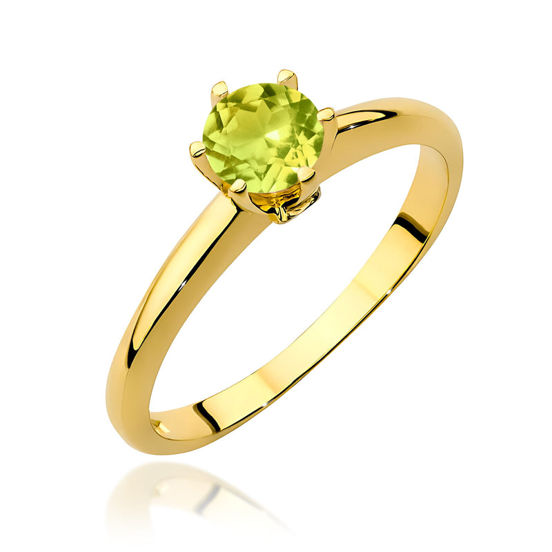 Inel Aur 9K cu Peridot 0.60 ct si Diamante Naturale 0.04 ct — Aur galben