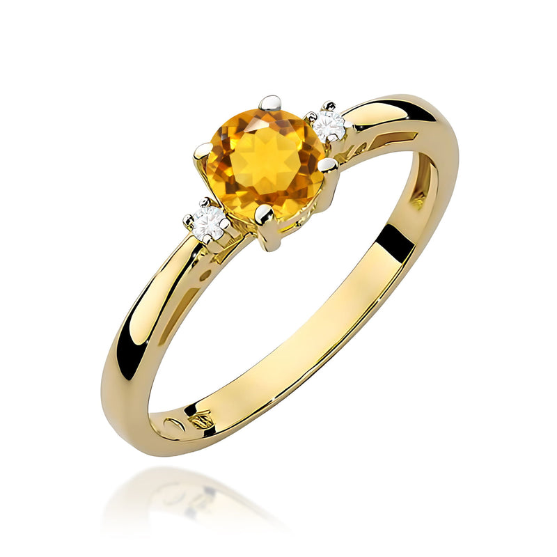 Inel Aur 9K cu Citrin 0.50 ct si Diamante Naturale 0.03 ct — Aur galben