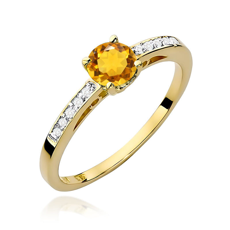 Inel Aur 9K cu Citrin 0.50 ct si Diamante Naturale 0.05 ct — Aur galben