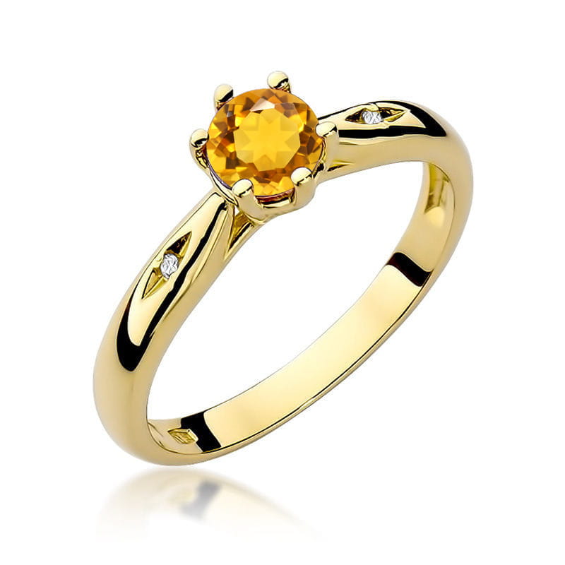 Inel Aur 9K cu Citrin 0.50 ct si Diamante Naturale 0.01 ct — Aur galben