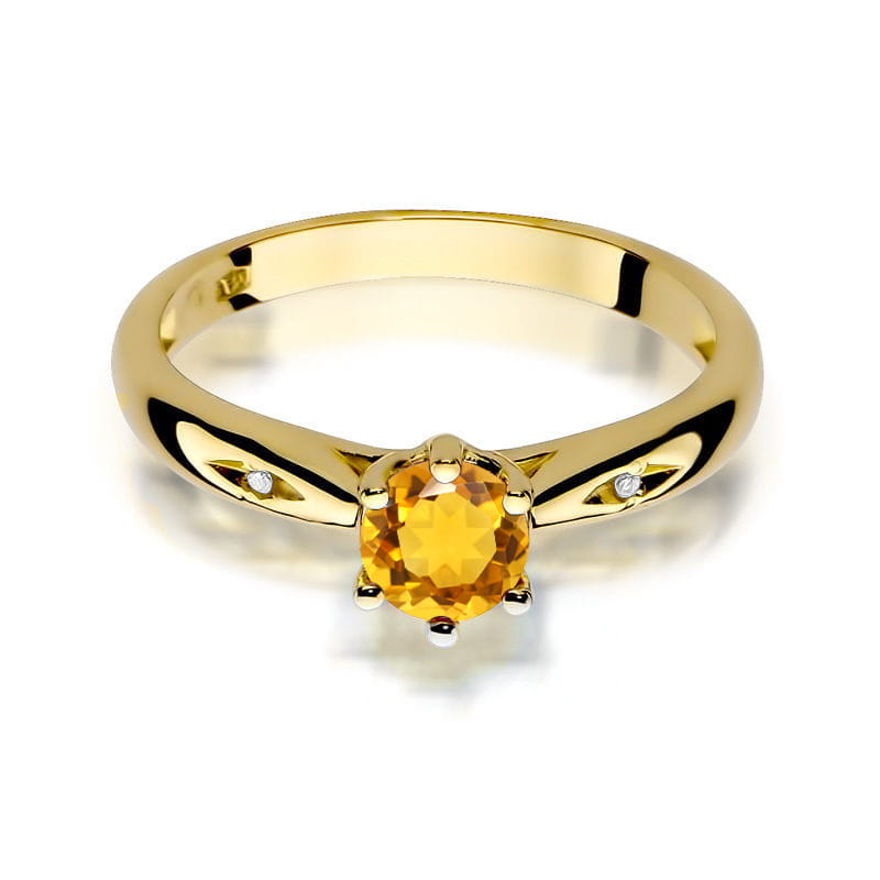 Inel Aur 9K cu Citrin 0.50 ct si Diamante Naturale 0.01 ct, imaginea 2 din 8