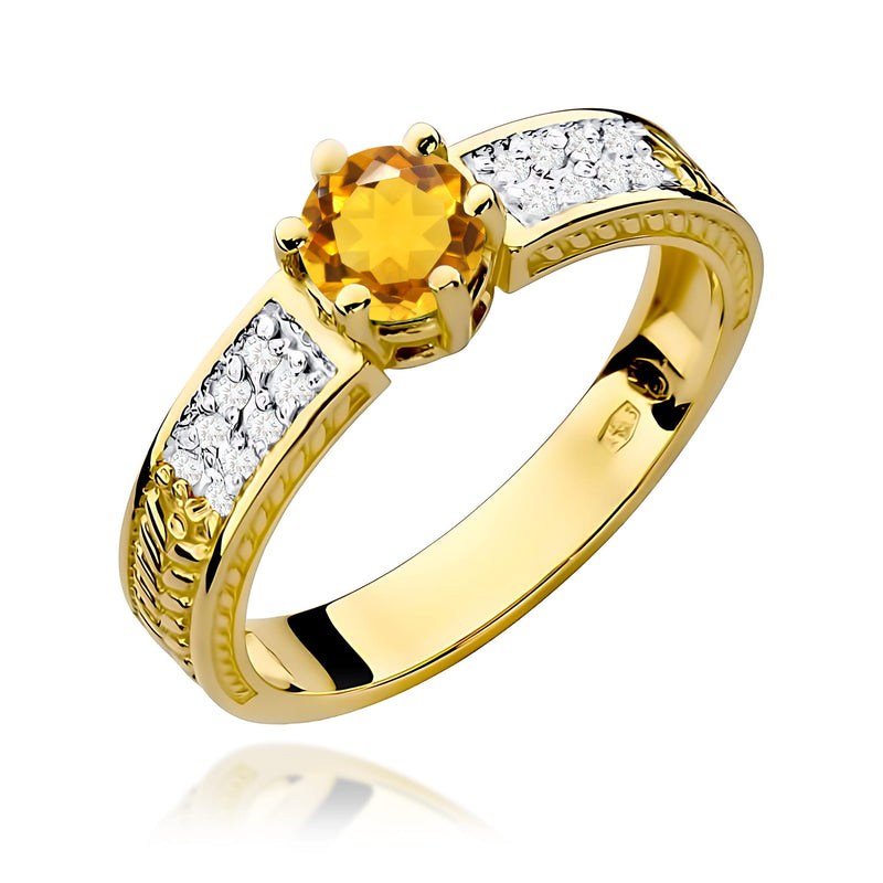 Inel Aur 9K cu Citrin 0.50 ct si Diamante Naturale 0.08 ct — Aur galben