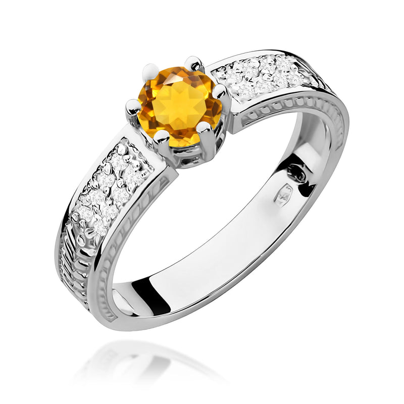 Inel Aur 9K cu Citrin 0.50 ct si Diamante Naturale 0.08 ct, imaginea 5 din 8