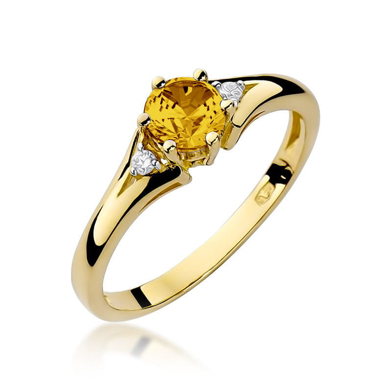 Inel Aur 9K cu Citrin 0.50 ct si Diamante Naturale 0.03 ct — Aur galben