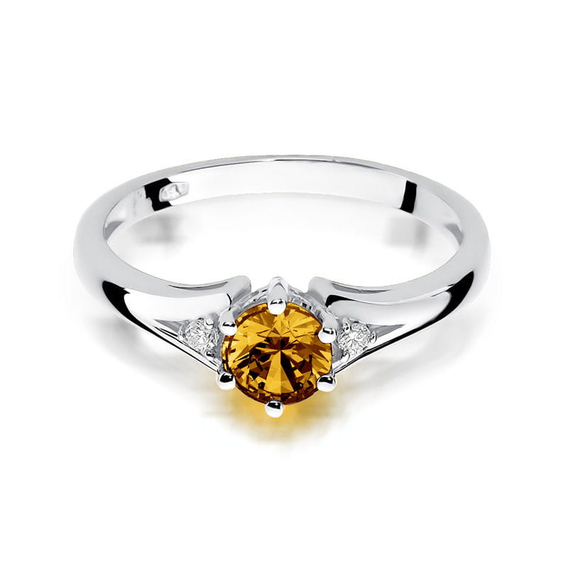 Inel Aur 9K cu Citrin 0.50 ct si Diamante Naturale 0.03 ct, imaginea 6 din 8
