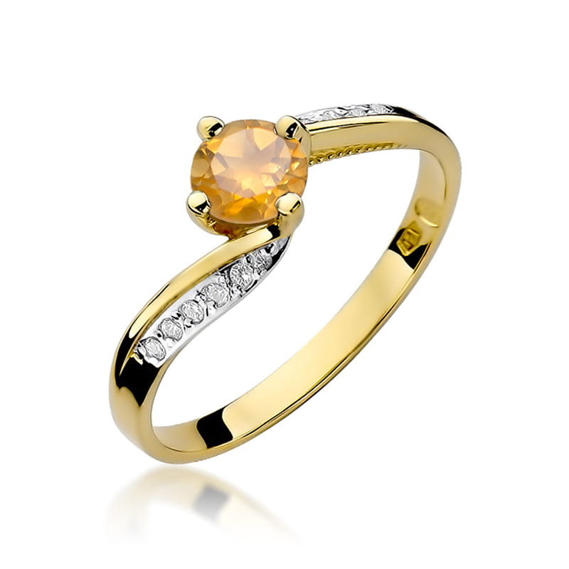 Inel Aur 9K cu Citrin 0.50 ct si Diamante Naturale 0.05 ct — Aur galben