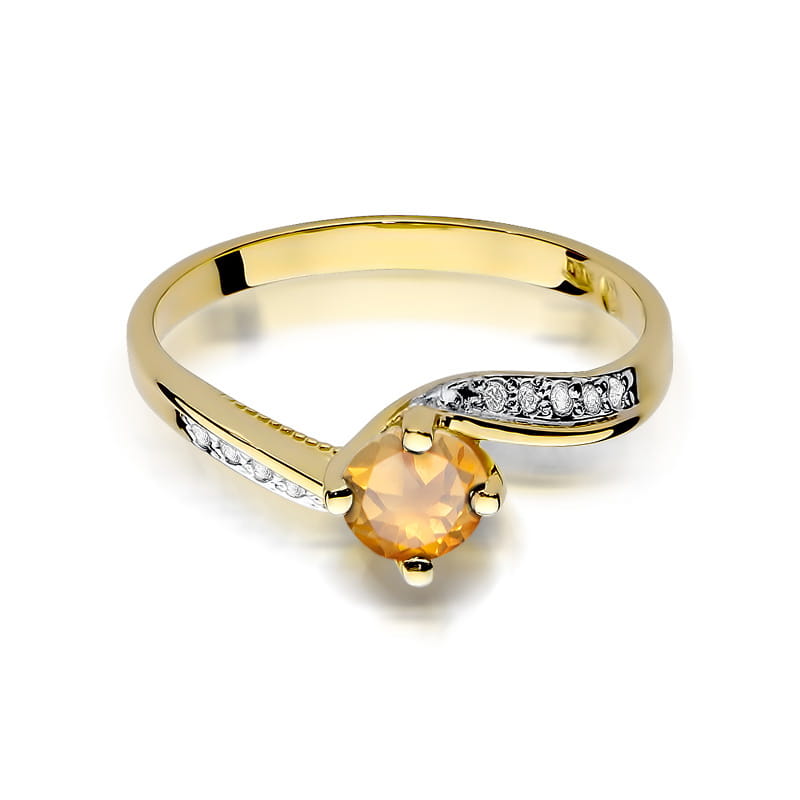 Inel Aur 9K cu Citrin 0.50 ct si Diamante Naturale 0.05 ct, imaginea 2 din 8
