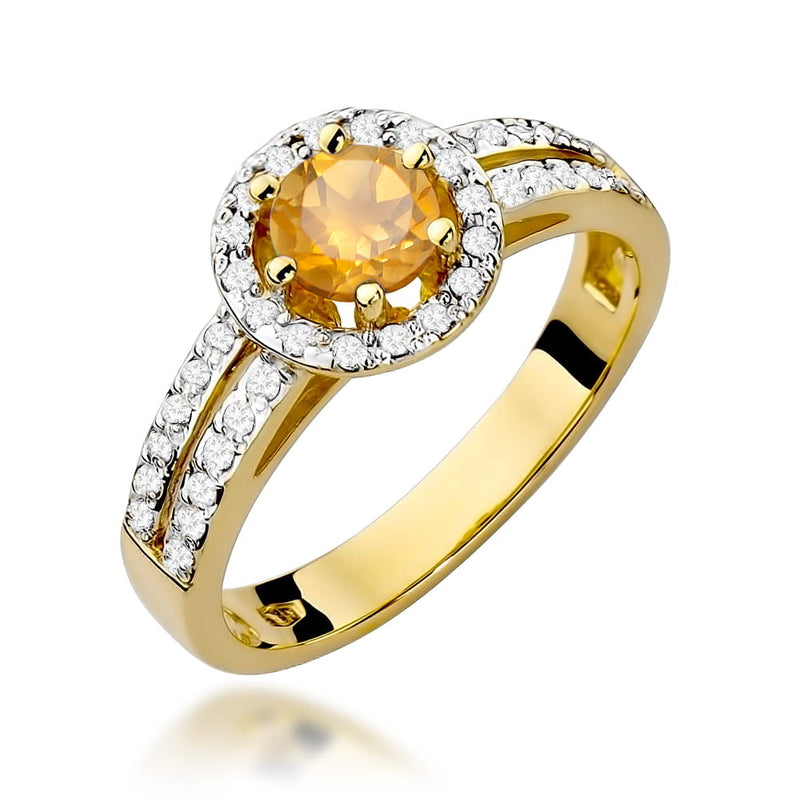 Inel Aur 9K cu Citrin 0.50 ct si Diamante Naturale 0.20 ct — Aur galben