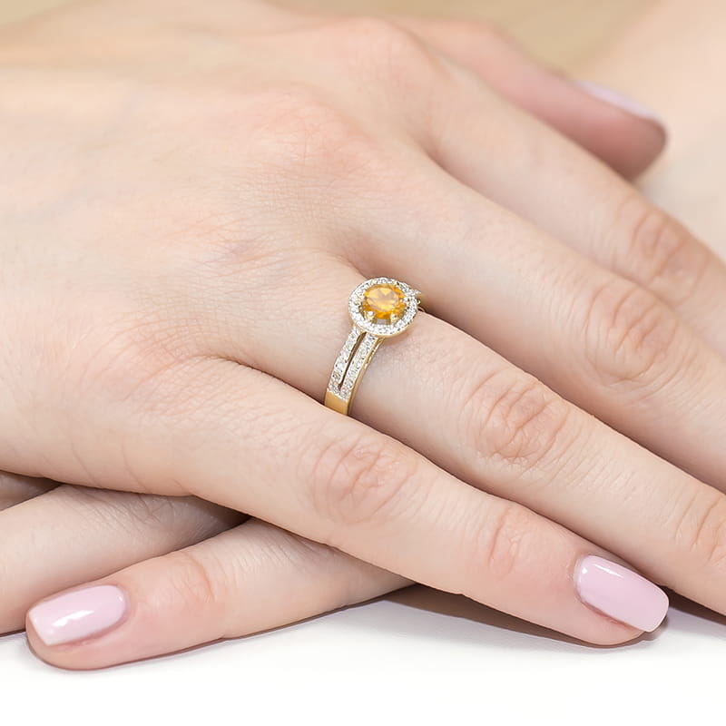 Inel Aur 9K cu Citrin 0.50 ct si Diamante Naturale 0.20 ct, imaginea 4 din 8