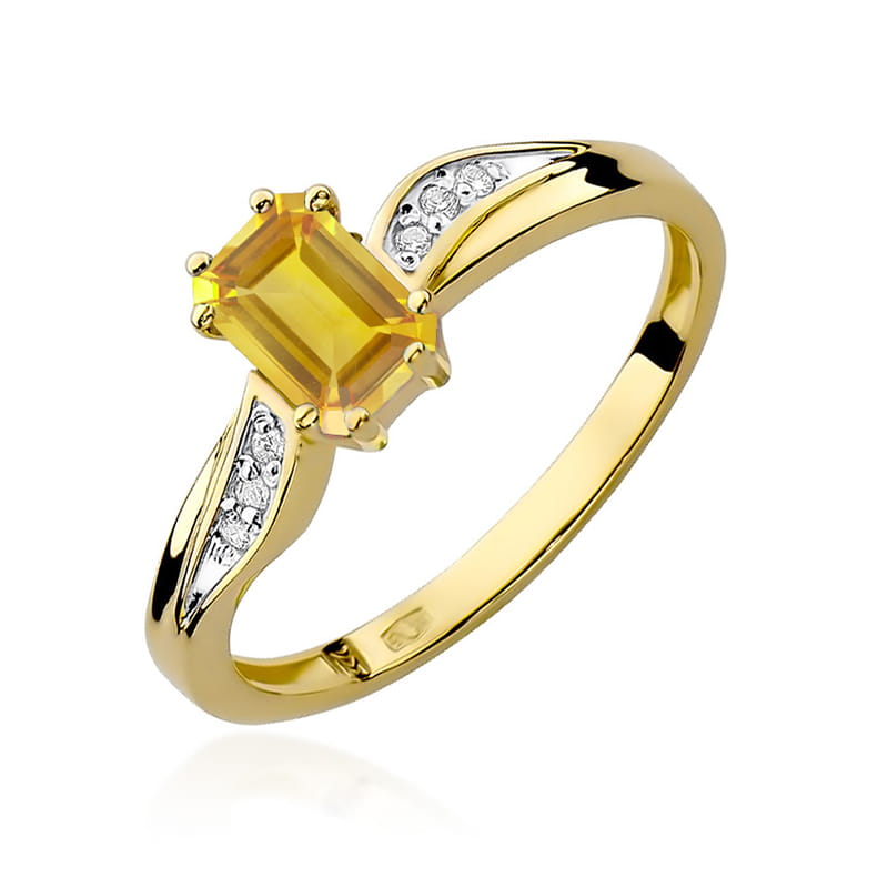 Inel Aur 9K cu Citrin 0.60 ct si Diamante Naturale 0.03 ct — Aur galben
