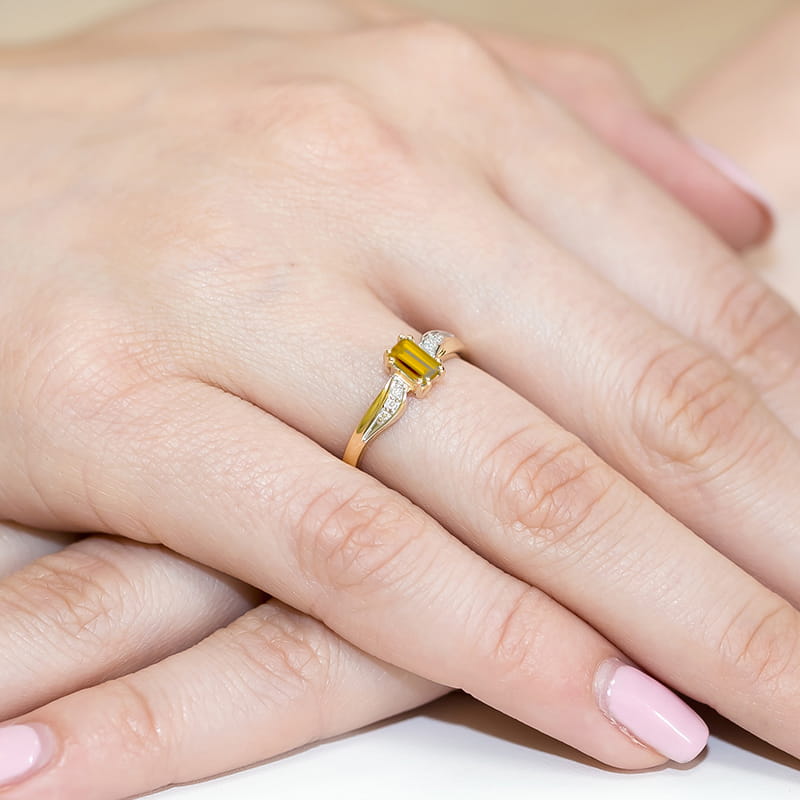 Inel Aur 9K cu Citrin 0.60 ct si Diamante Naturale 0.03 ct, imaginea 4 din 8