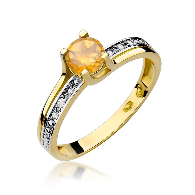 Inel Aur 9K cu Citrin 0.50 ct si Diamante Naturale 0.03 ct — Aur galben