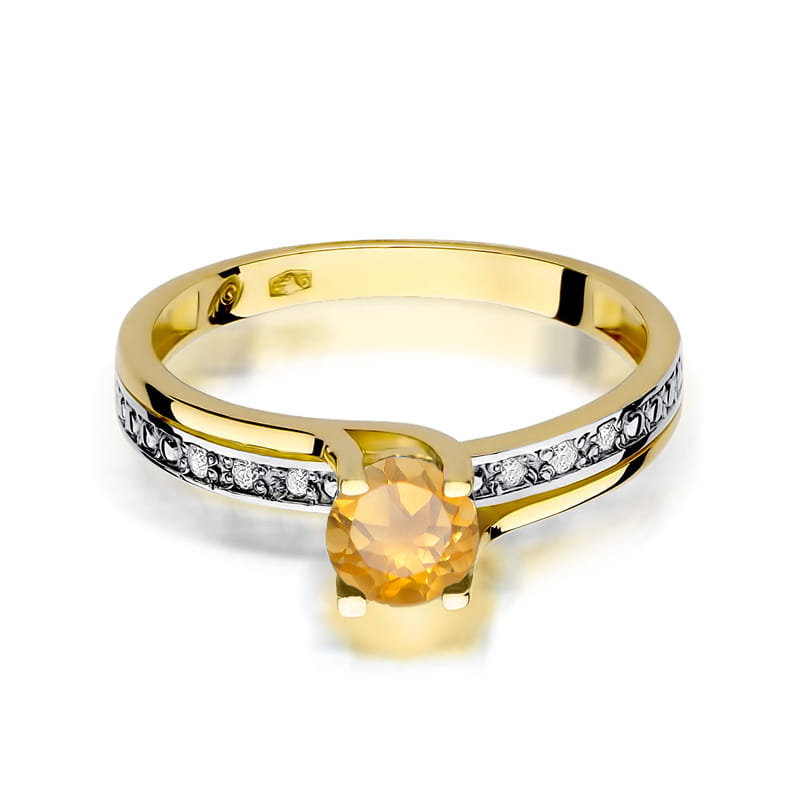 Inel Aur 9K cu Citrin 0.50 ct si Diamante Naturale 0.03 ct, imaginea 2 din 8