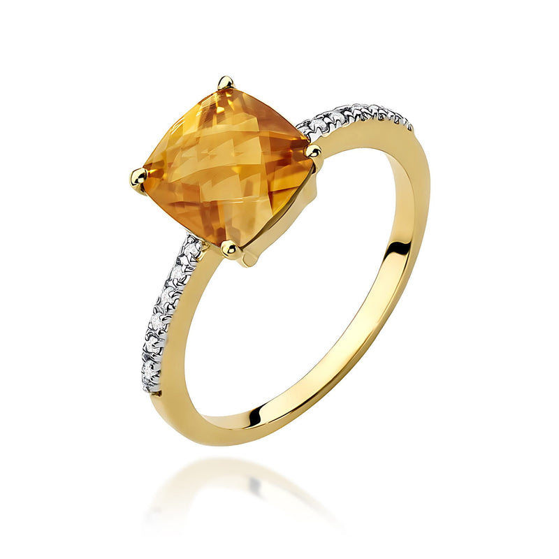 Inel Aur 9K cu Citrin 2.00 ct si Diamante Naturale 0.07 ct — Aur galben