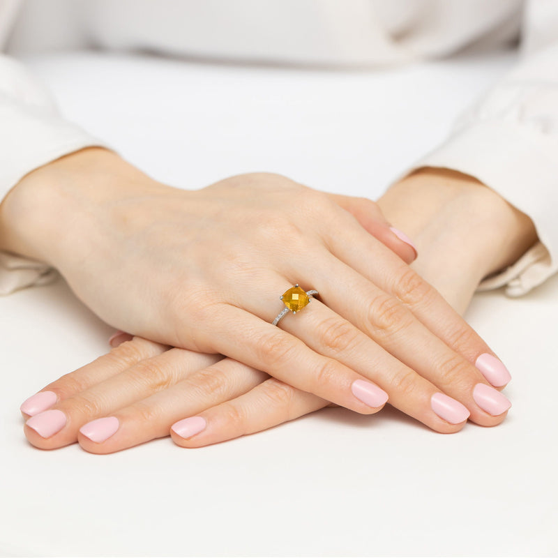Inel Aur 9K cu Citrin 2.00 ct si Diamante Naturale 0.07 ct, imaginea 8 din 8