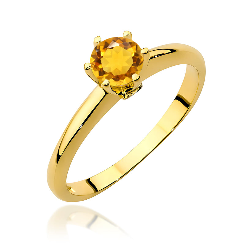 Inel Aur 9K cu Citrin 0.50 ct si Diamante Naturale 0.04 ct — Aur galben