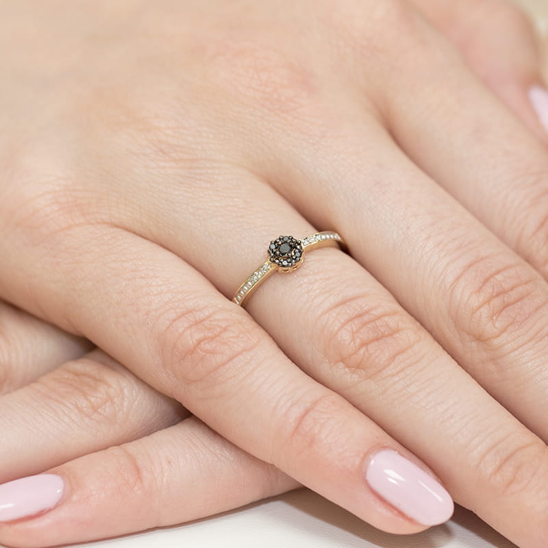 Inel Aur 9K cu Diamante Naturale Albe si Negre 0.09 ct, imaginea 4 din 8