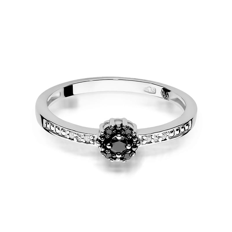 Inel Aur 9K cu Diamante Naturale Albe si Negre 0.09 ct, imaginea 6 din 8