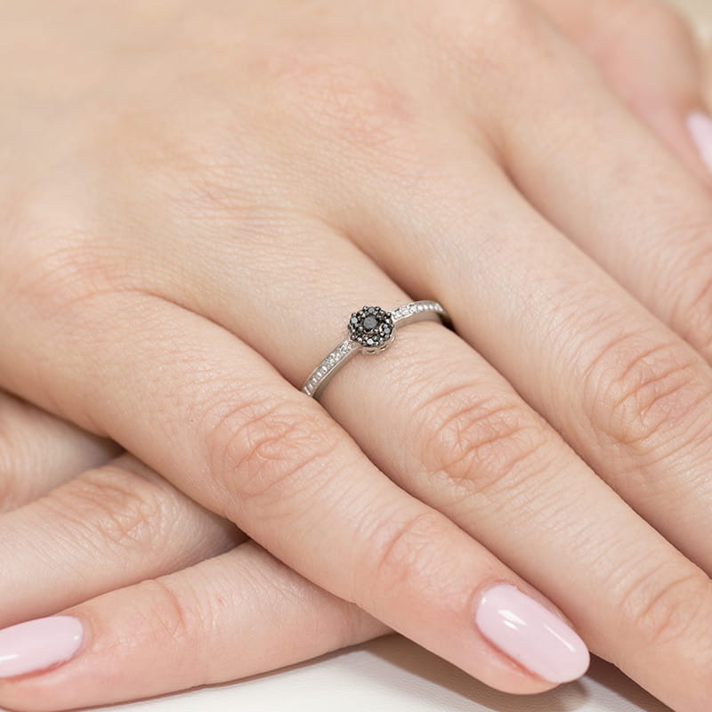 Inel Aur 9K cu Diamante Naturale Albe si Negre 0.09 ct, imaginea 8 din 8