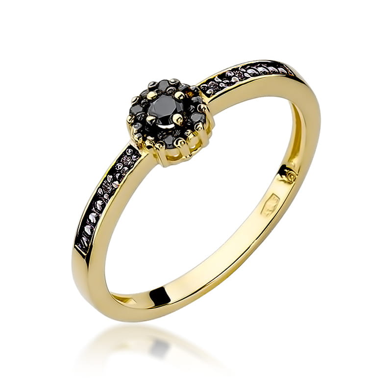 Inel Aur 9K cu Diamante Naturale Negre 0.09 ct — Aur galben