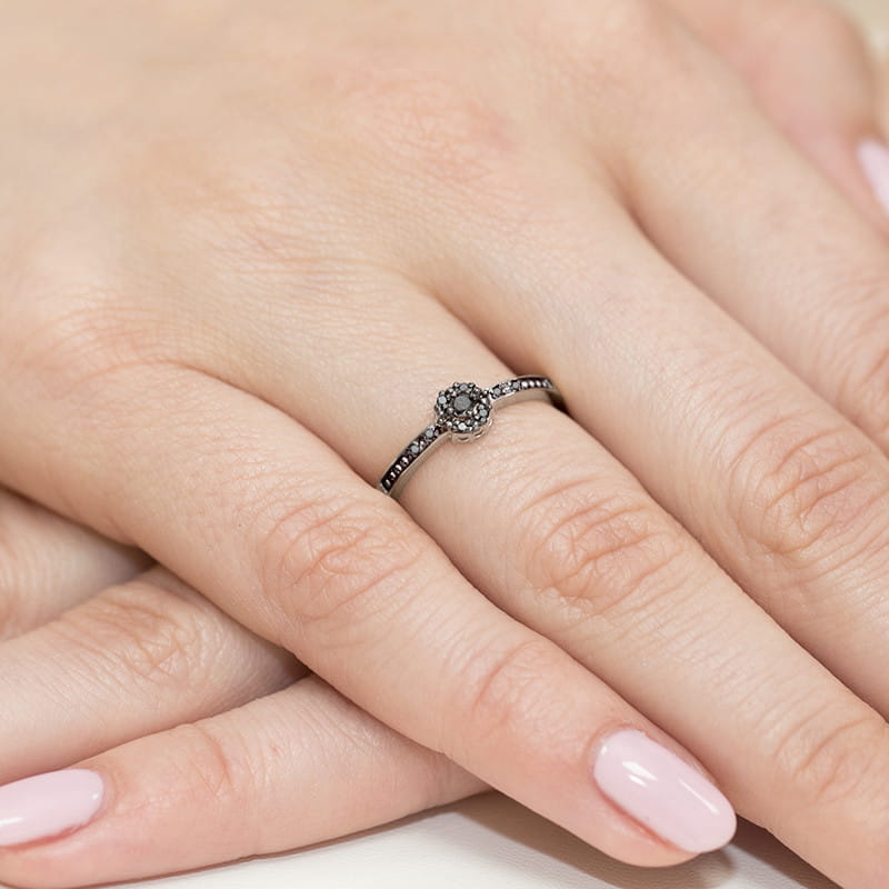 Inel Aur 9K cu Diamante Naturale Negre 0.09 ct, imaginea 8 din 8