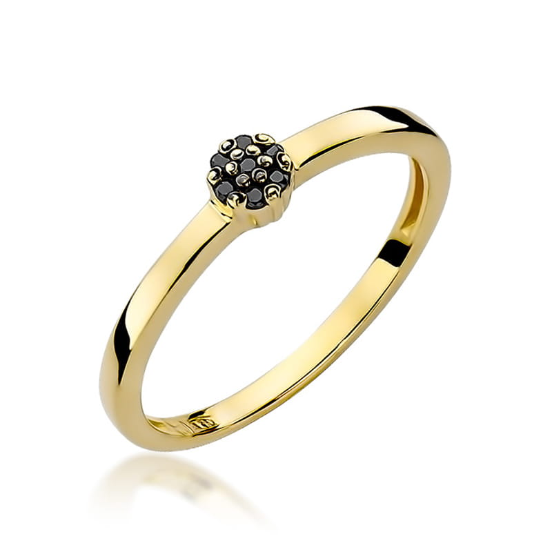 Inel Aur 9K cu Diamante Naturale Negre 0.04 ct — Aur galben
