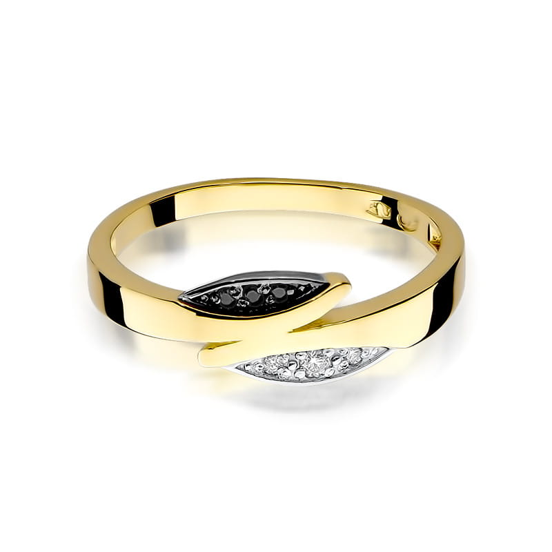 Inel Aur 9K cu Diamante Naturale Albe si Negre 0.03 ct, imaginea 2 din 8