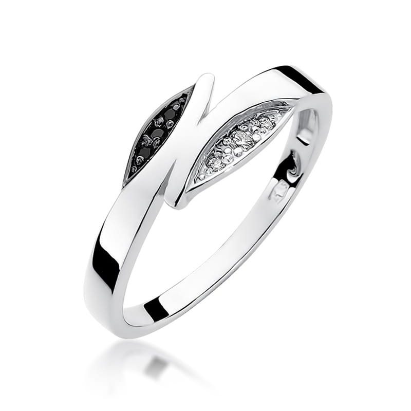 Inel Aur 9K cu Diamante Naturale Albe si Negre 0.03 ct, imaginea 5 din 8