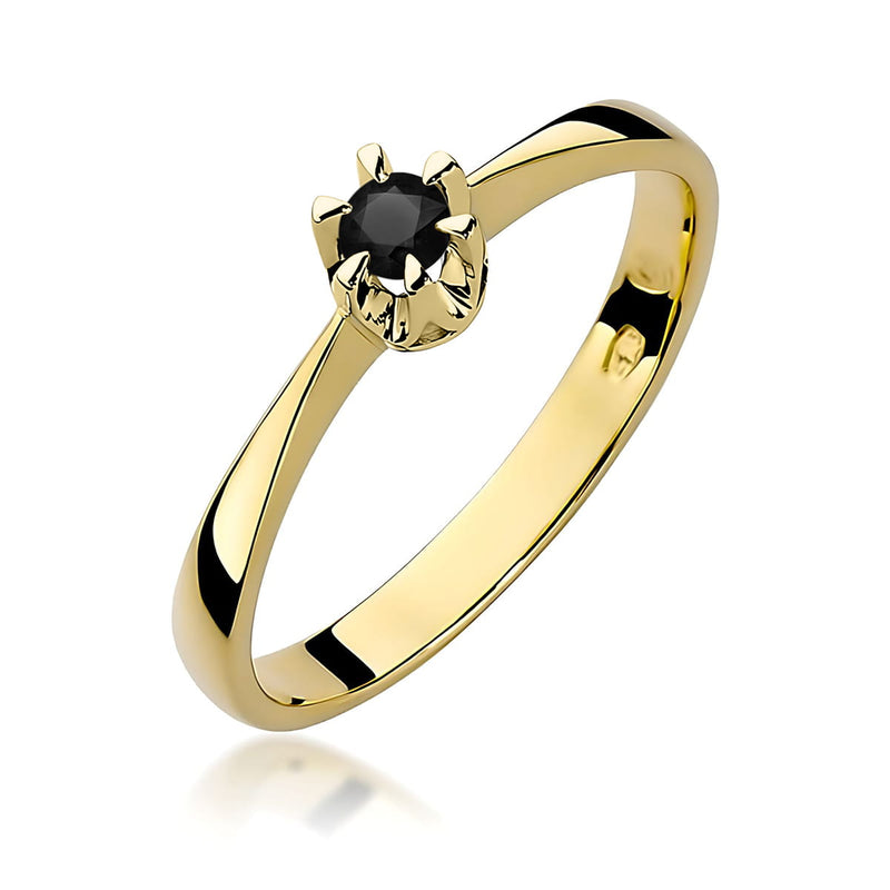 Inel Aur 9K cu Diamant Natural Negru 0.12 ct — Aur galben