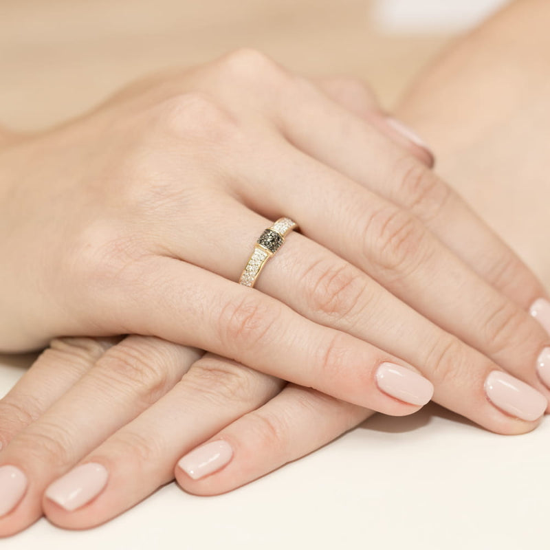 Inel Aur 9K cu Diamante Naturale Albe si Negre 0.19 ct, imaginea 4 din 7