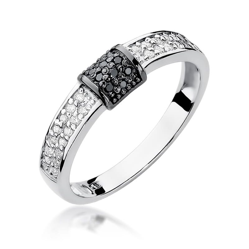 Inel Aur 9K cu Diamante Naturale Albe si Negre 0.19 ct, imaginea 5 din 7