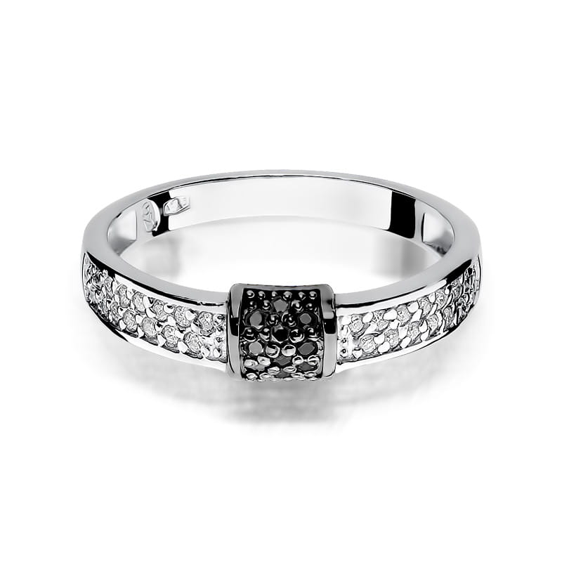 Inel Aur 9K cu Diamante Naturale Albe si Negre 0.19 ct, imaginea 6 din 7