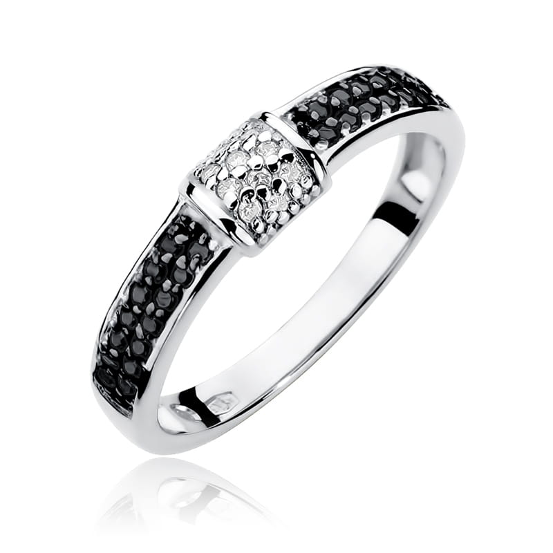 Inel Aur 9K cu Diamante Naturale Albe si Negre 0.19 ct, imaginea 5 din 7