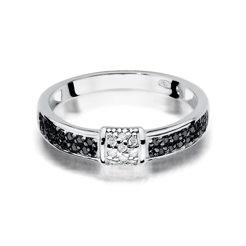 Inel Aur 9K cu Diamante Naturale Albe si Negre 0.19 ct, imaginea 6 din 7