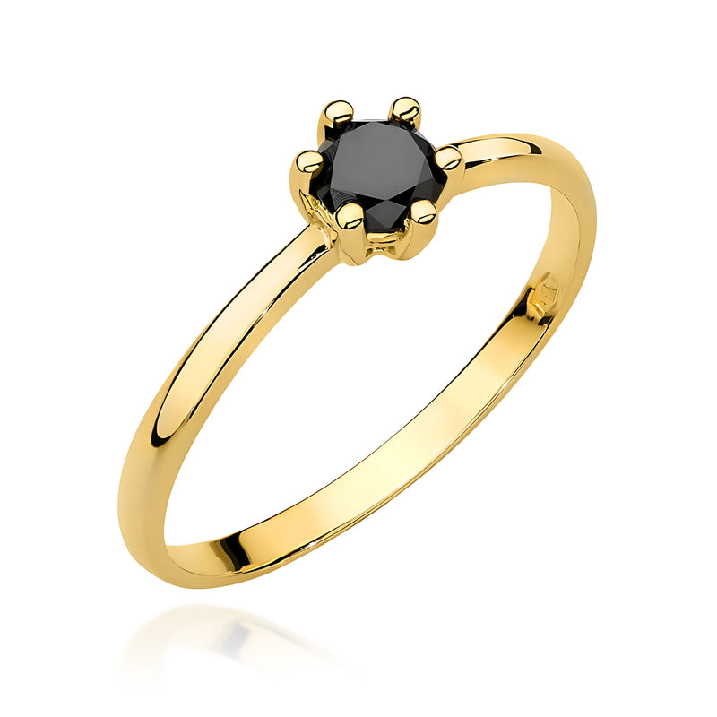 Inel Aur 9K cu Diamant Natural Negru 0.30 ct — Aur galben