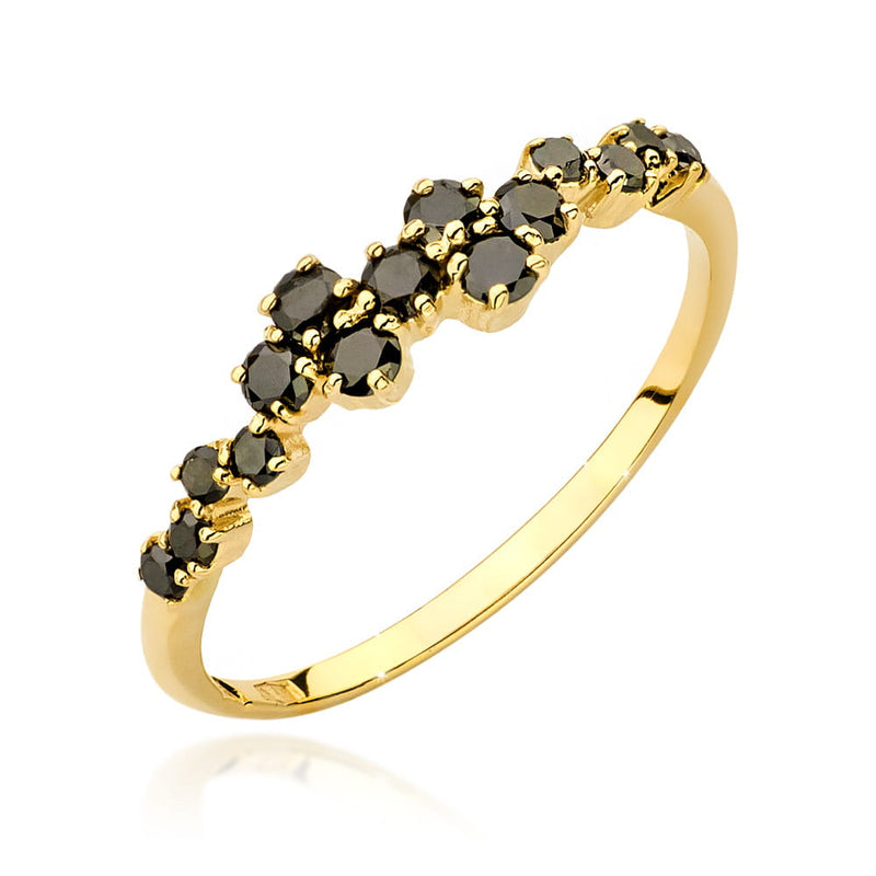 Inel Aur 9K cu Diamante Naturale Negre 0.33 ct — Aur galben