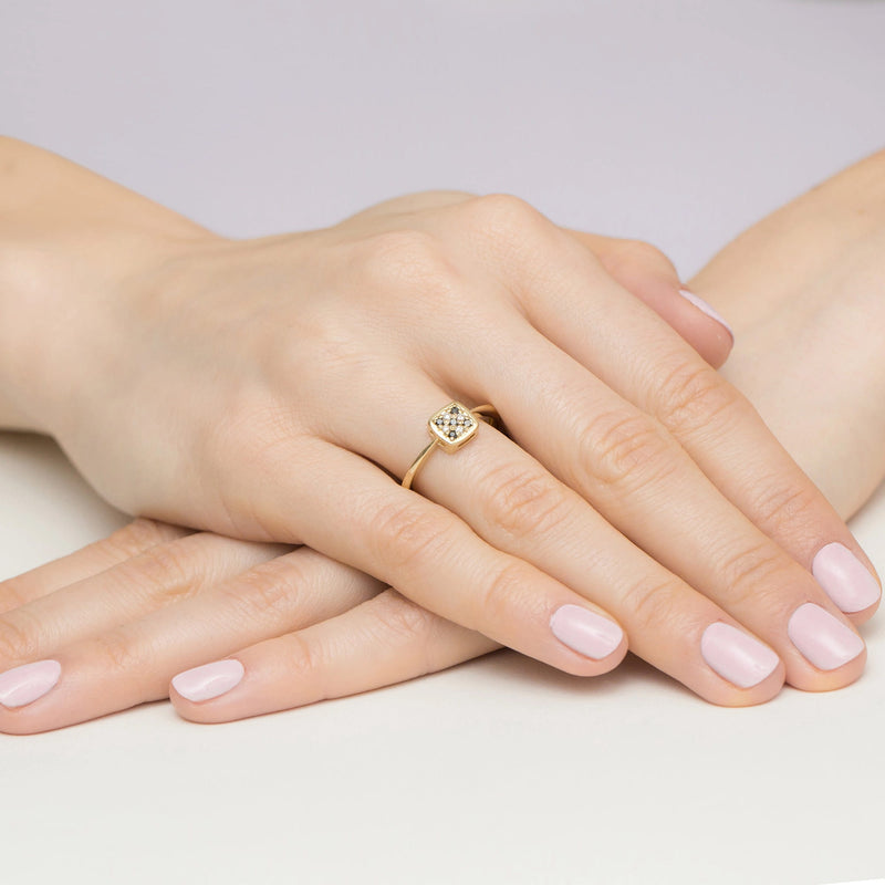 Inel Aur 9K cu Diamante Naturale Albe si Negre 0.13 ct, imaginea 4 din 8