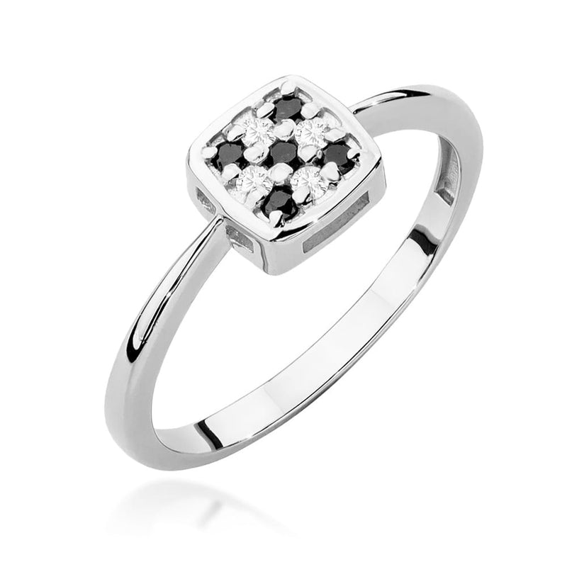 Inel Aur 9K cu Diamante Naturale Albe si Negre 0.13 ct, imaginea 5 din 8