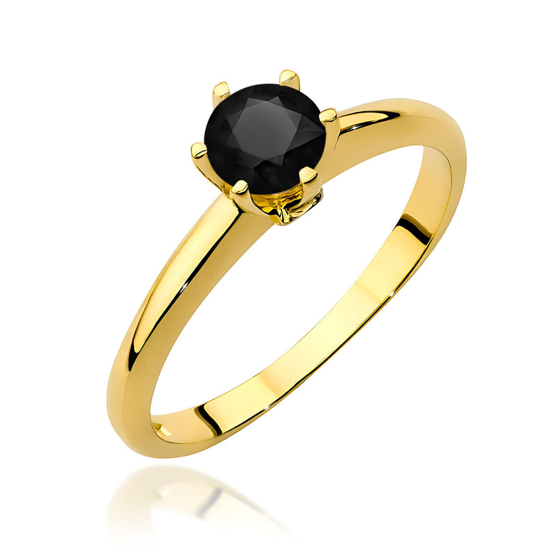 Inel Aur 9K cu Diamante Naturale Albe si Negre 0.54 ct — Aur galben