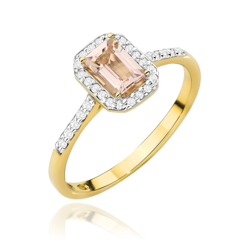 Inel Aur 9K cu Morganit 0.60 ct si Diamante Naturale 0.19 ct — Aur galben