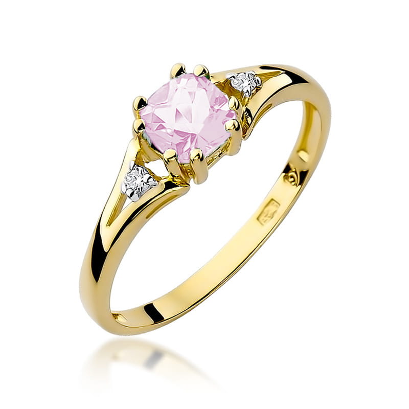 Inel Aur 9K cu Topaz Roz 0.65 ct si Diamante Naturale 0.03 ct — Aur galben