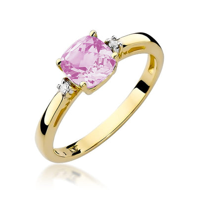 Inel Aur 9K cu Topaz Roz 1.10 ct si Diamante Naturale 0.03 ct