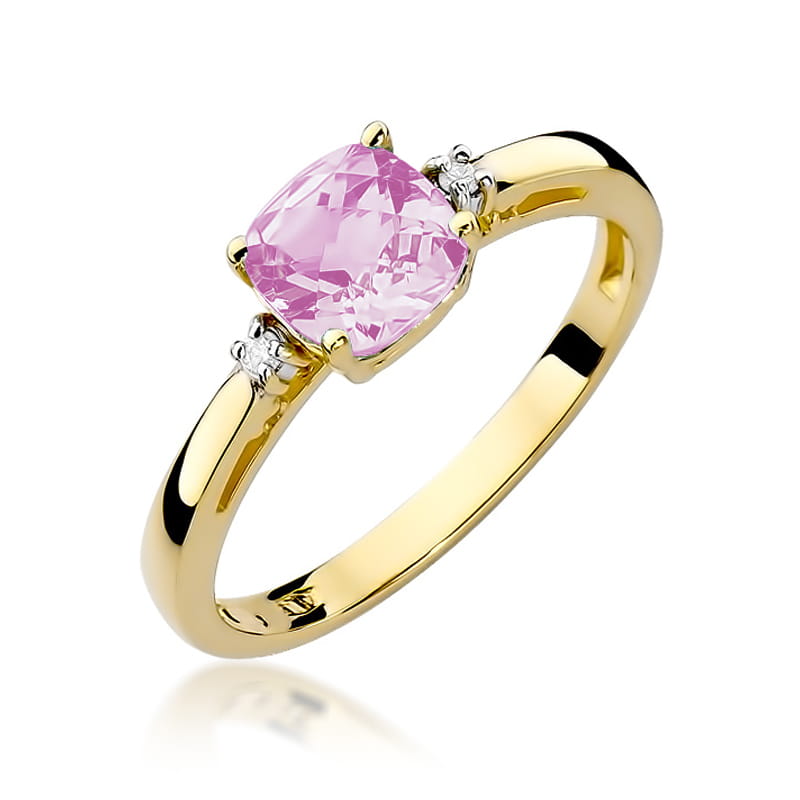 Inel Aur 9K cu Topaz Roz 1.10 ct si Diamante Naturale 0.03 ct — Aur galben