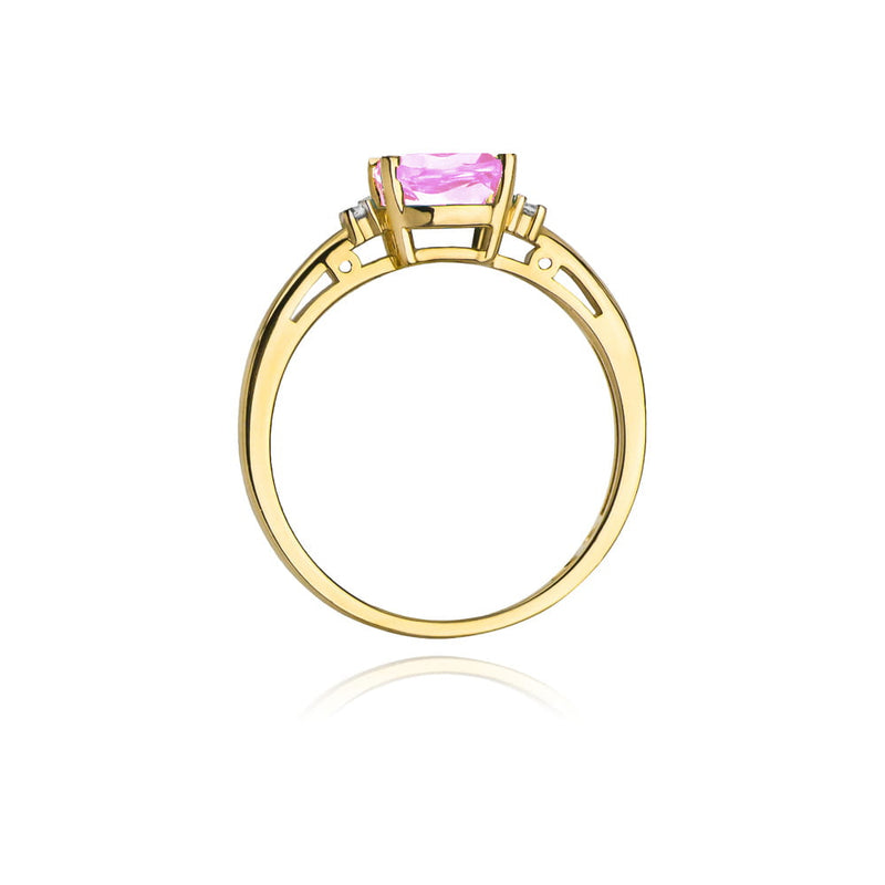 Inel Aur 9K cu Topaz Roz 1.10 ct si Diamante Naturale 0.03 ct, imaginea 3 din 8