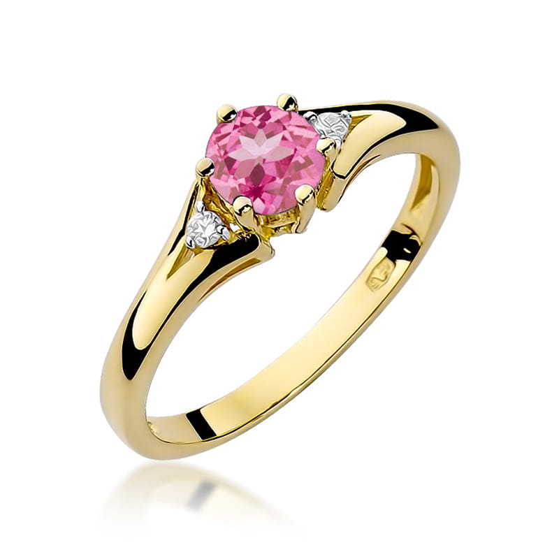 Inel Aur 9K cu Topaz Roz 0.60 ct si Diamante Naturale 0.03 ct — Aur galben