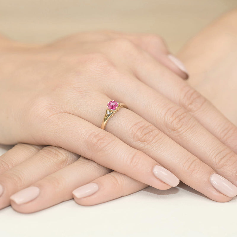 Inel Aur 9K cu Topaz Roz 0.60 ct si Diamante Naturale 0.03 ct, imaginea 4 din 8