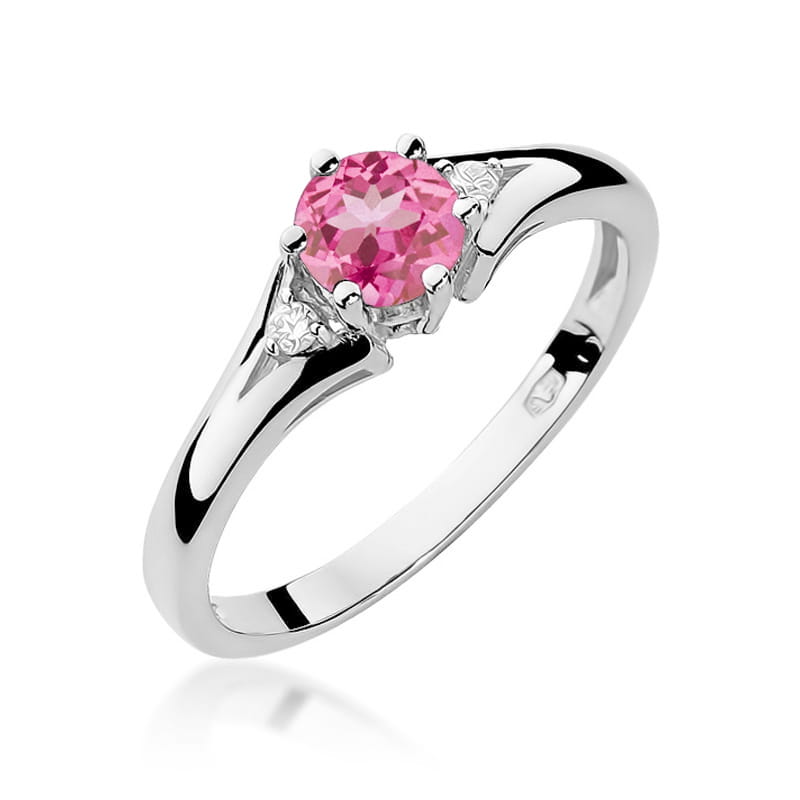 Inel Aur 9K cu Topaz Roz 0.60 ct si Diamante Naturale 0.03 ct, imaginea 5 din 8