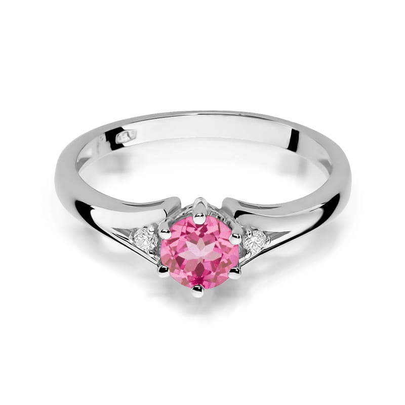 Inel Aur 9K cu Topaz Roz 0.60 ct si Diamante Naturale 0.03 ct, imaginea 6 din 8